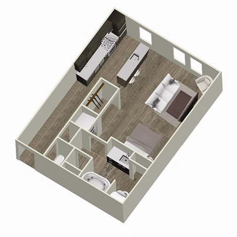 Floor plan for studio, 1 bath, 578 sqft